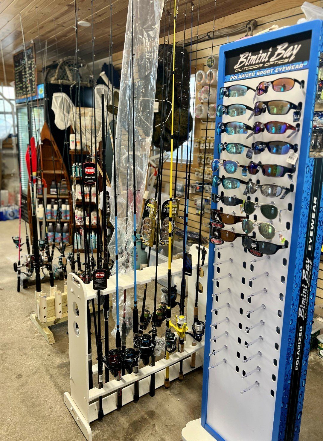 The tackle wall lined with rods