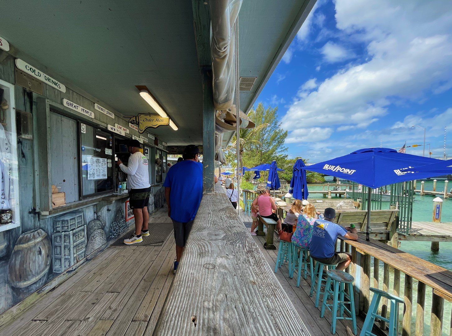 The bait shop entrance with customers