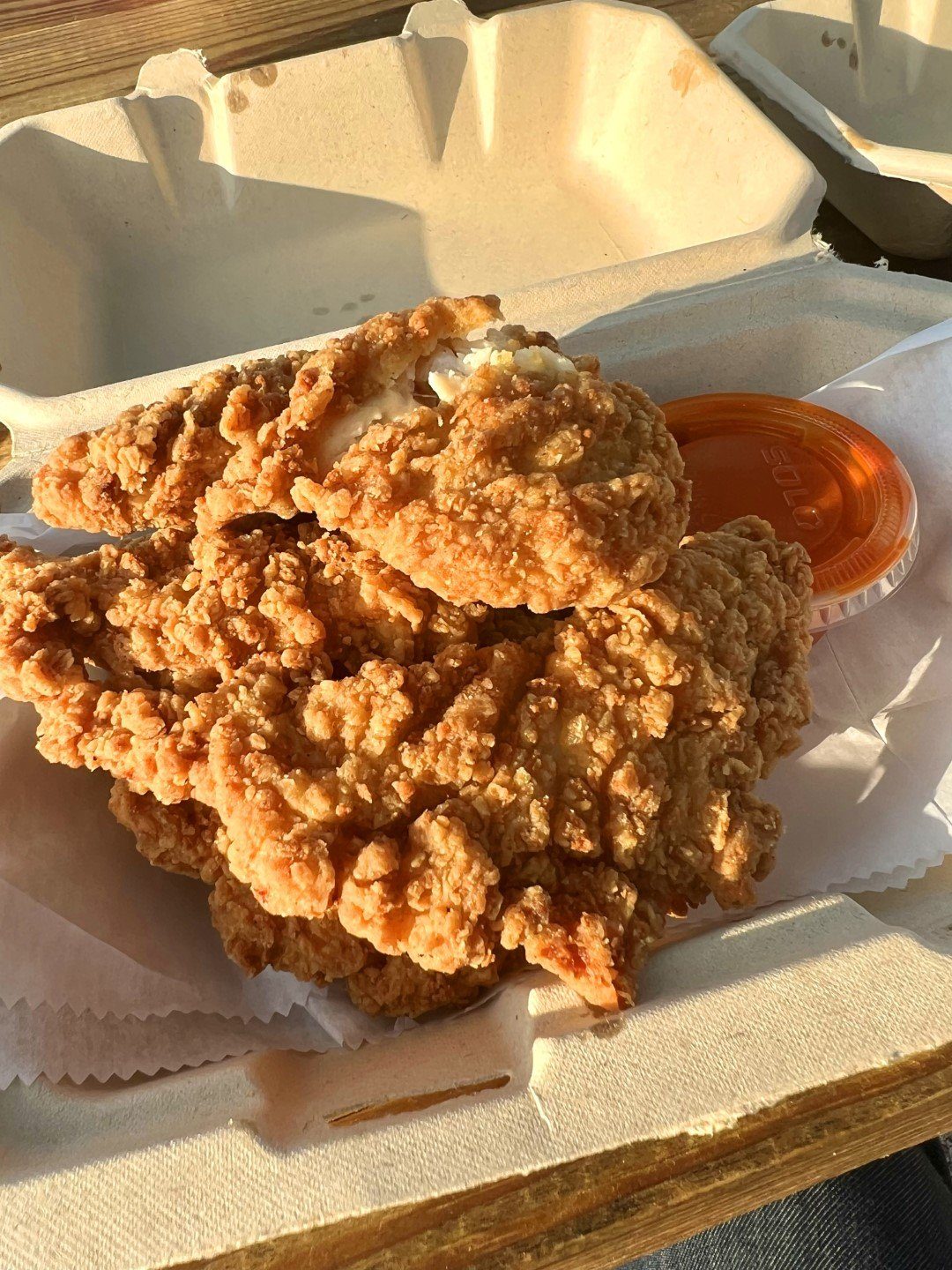 Golden fried seafood, fresh from the kitchen
